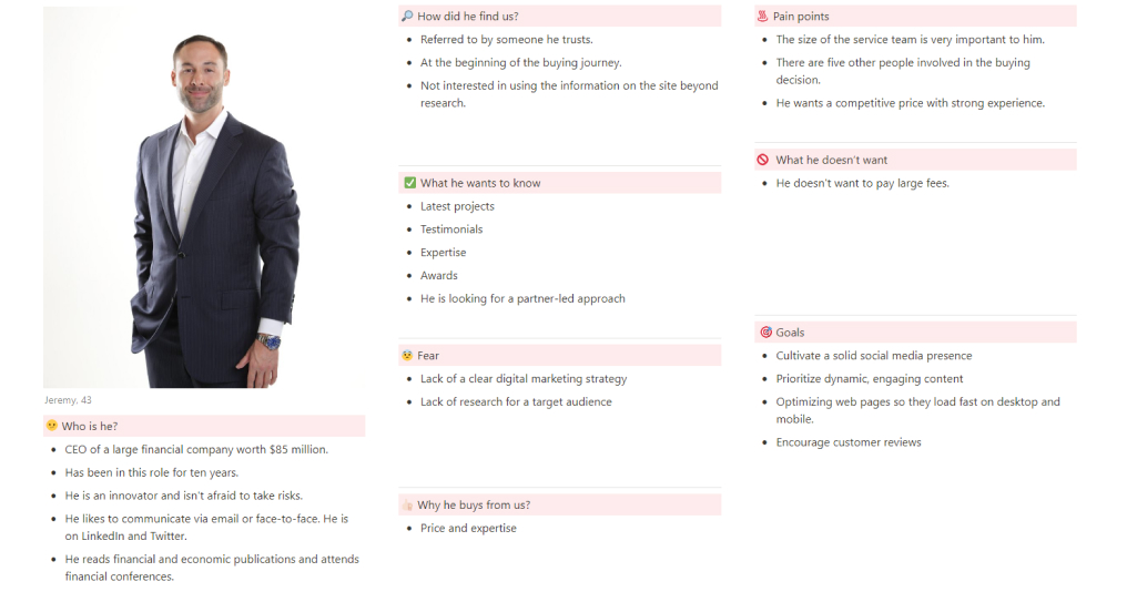 customer persona template screenshot