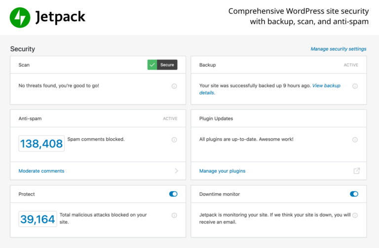 Jetpack a wordpress plugin dashboard image