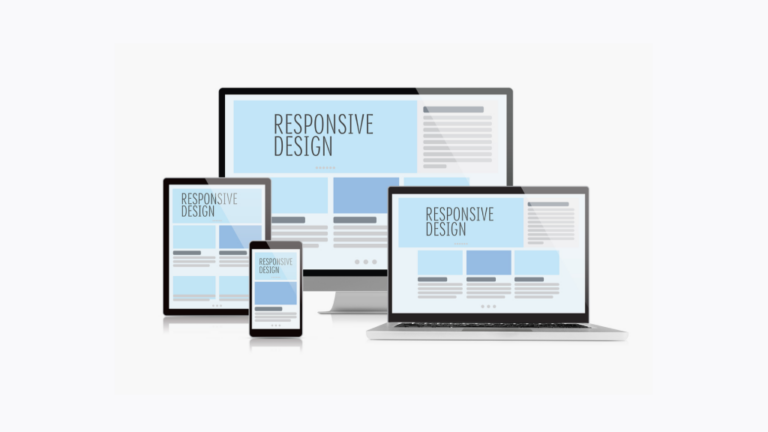 Comparison of responsive web designs on different devices - Mobile, desktop, and tablet views.