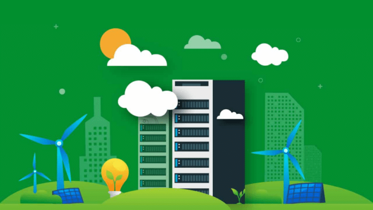 Illustration promoting eco-friendly practices in web hosting, emphasizing green hosting solutions.